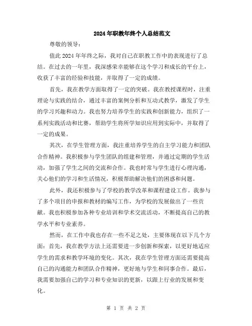 2024年职教年终个人总结范文