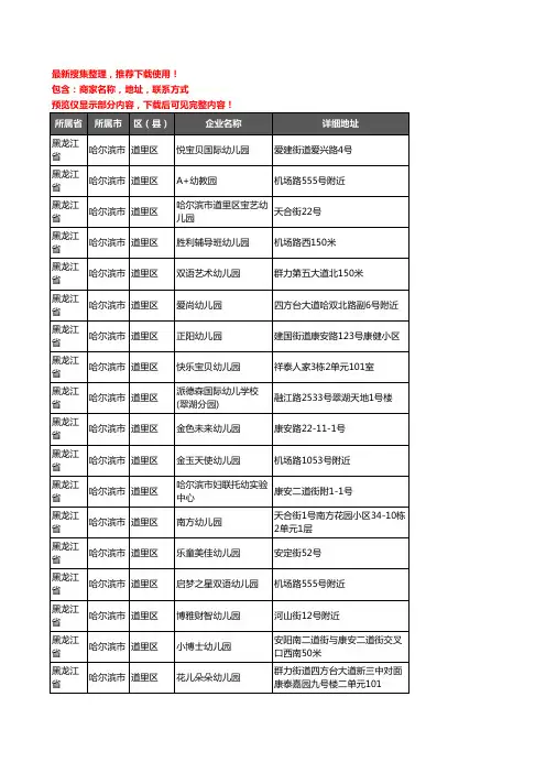 新版黑龙江省哈尔滨市道里区幼儿园企业公司商家户名录单联系方式地址大全287家