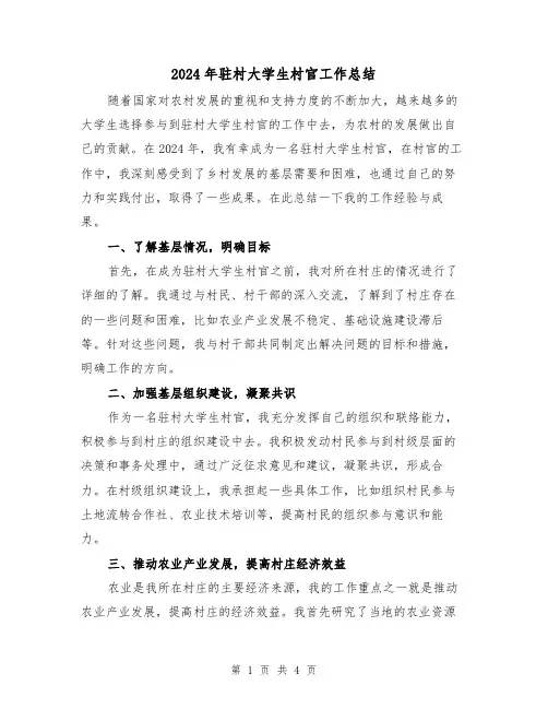 2024年驻村大学生村官工作总结(2篇)