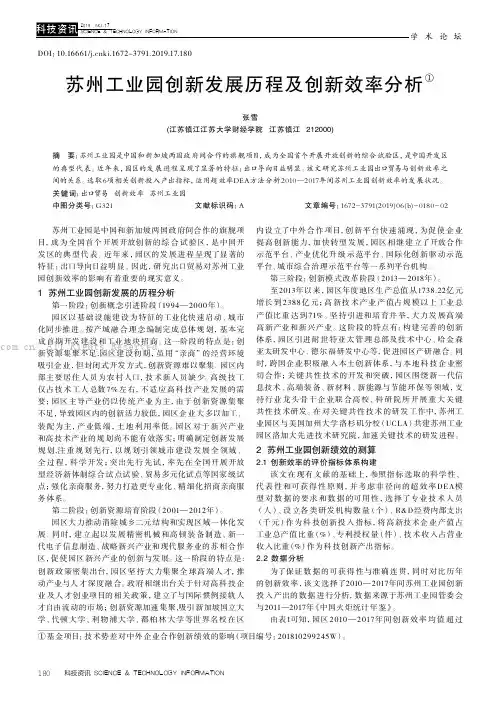 苏州工业园创新发展历程及创新效率分析