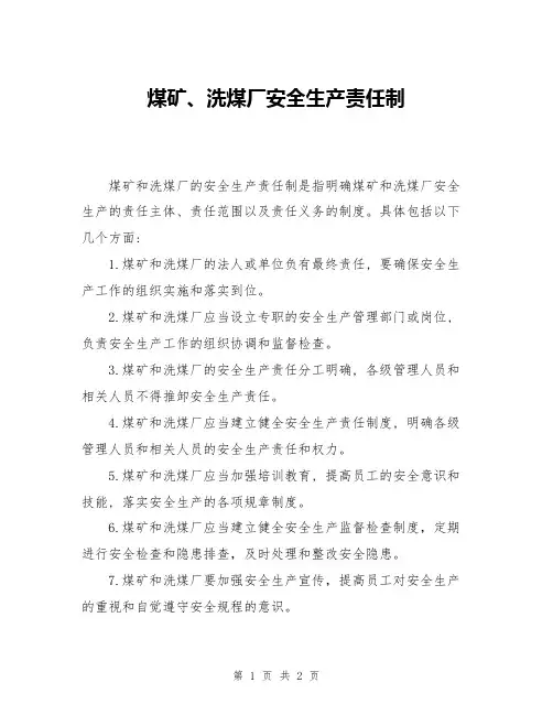 煤矿、洗煤厂安全生产责任制