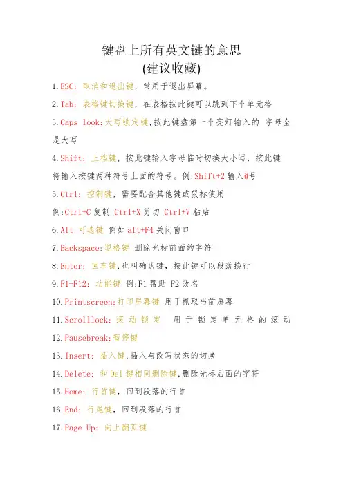 键盘功能大全和常用快捷键