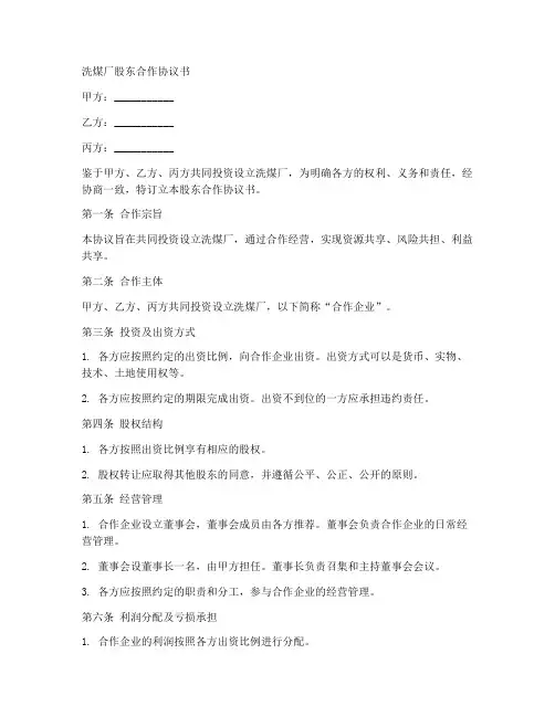 洗煤厂股东合作协议书范本