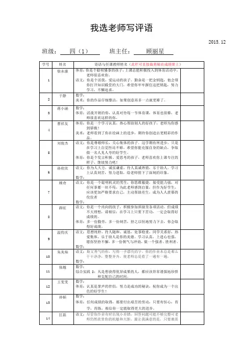体育美术教师评语