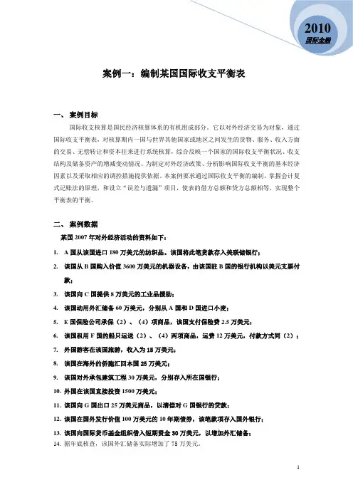 国际金融学 案例一(编制某国国际收支平衡表)