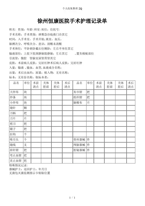 手术护理记录单模板