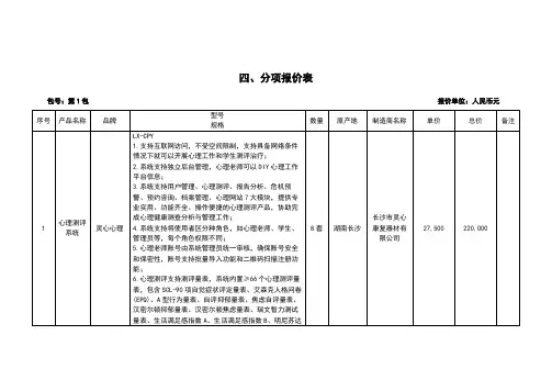 四分项报价表