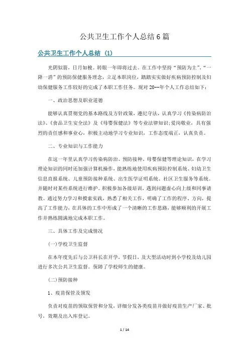 公共卫生工作个人总结6篇