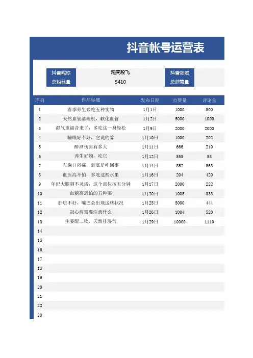 抖音帐号运营数据表