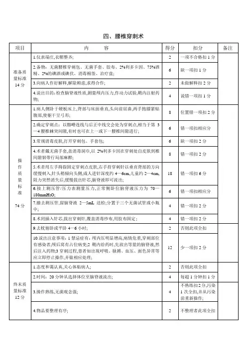 四大穿刺评分标准