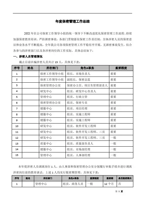 年度保密管理工作总结