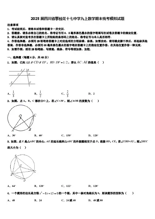 2025届四川省攀枝花十七中学九上数学期末统考模拟试题含解析