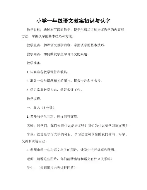 小学一年级语文教案初识与认字