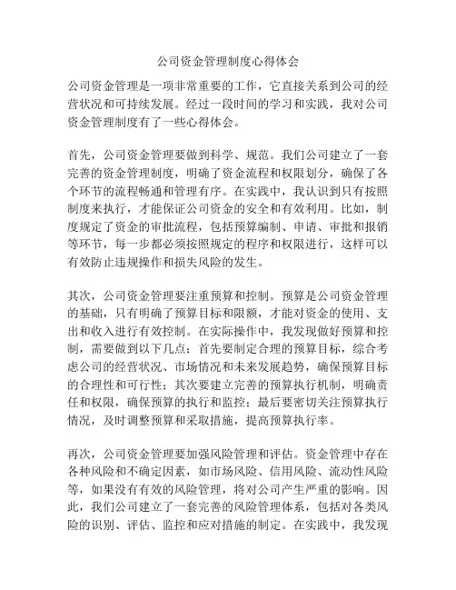 公司资金管理制度心得体会