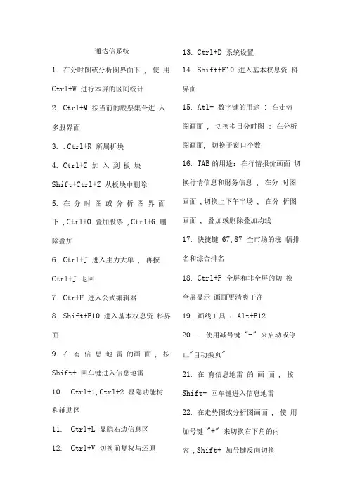 炒股软件快捷键