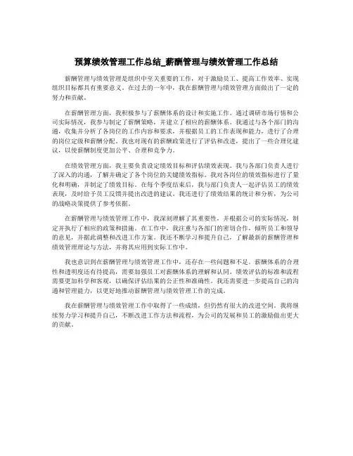 预算绩效管理工作总结_薪酬管理与绩效管理工作总结