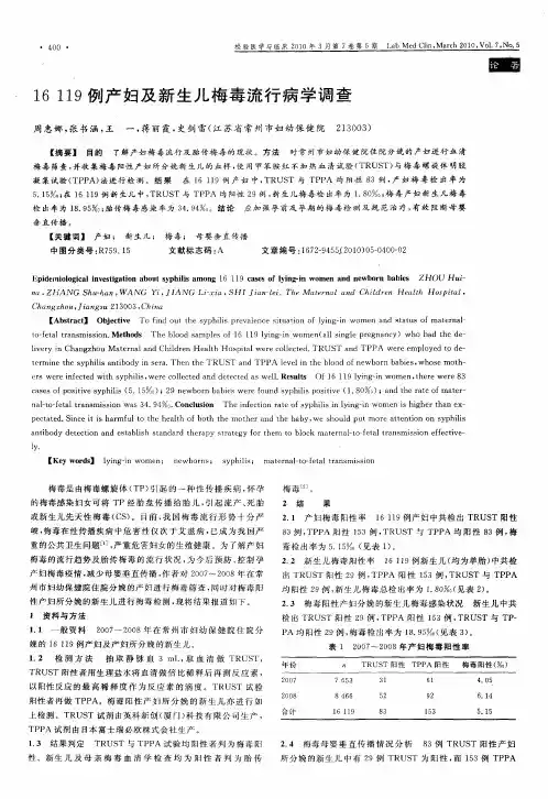 16119例产妇及新生儿梅毒流行病学调查