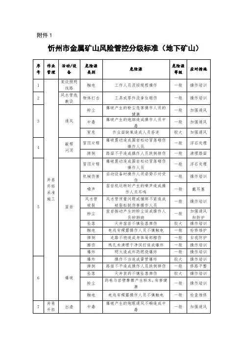 安全风险(含非煤矿山)分类分级标准