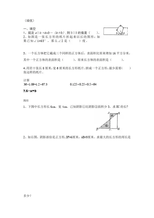 五年级人教版下学期数学培优题
