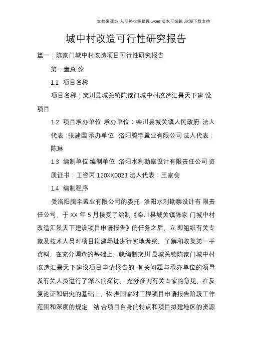 城中村改造可行性研究报告