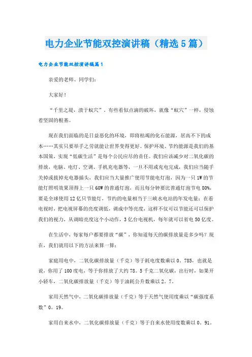 电力企业节能双控演讲稿(精选5篇)