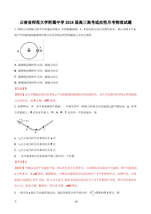 2018届云南省师范大学附属中学高三高考适应性月考物理试题(解析版)