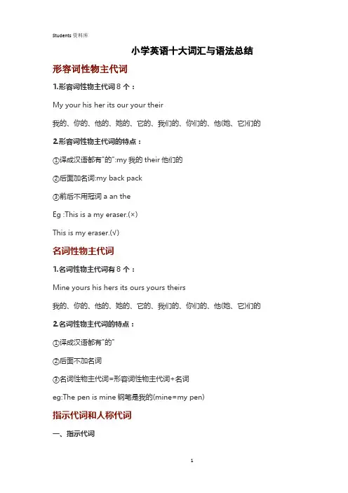 小学英语十大词汇与语法总结