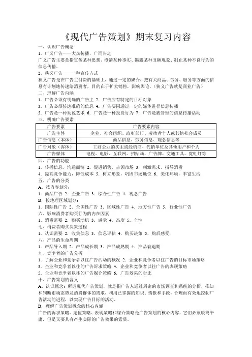 《现代广告策划》复习资料
