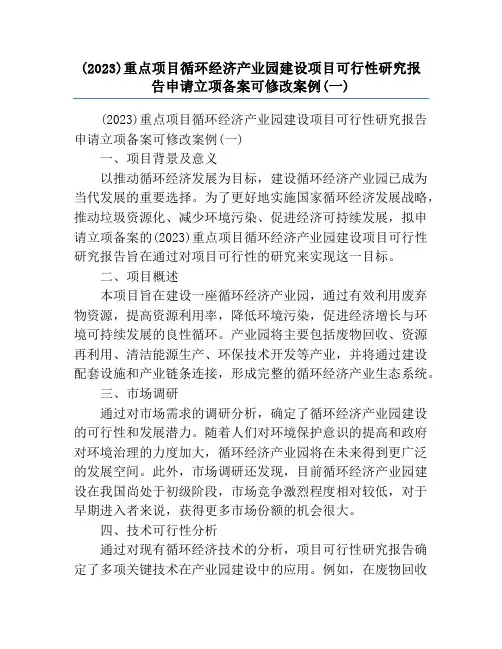 (2023)重点项目循环经济产业园建设项目可行性研究报告申请立项备案可修改案例(一)
