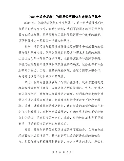 2024年艰难复苏中的世界经济形势与政策心得体会