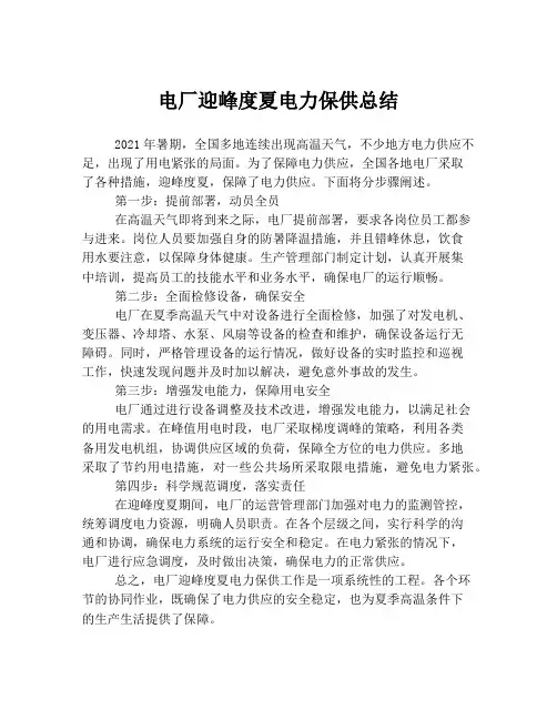 电厂迎峰度夏电力保供总结