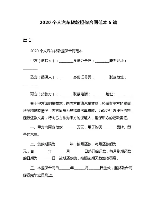 2020个人汽车贷款担保合同范本5篇