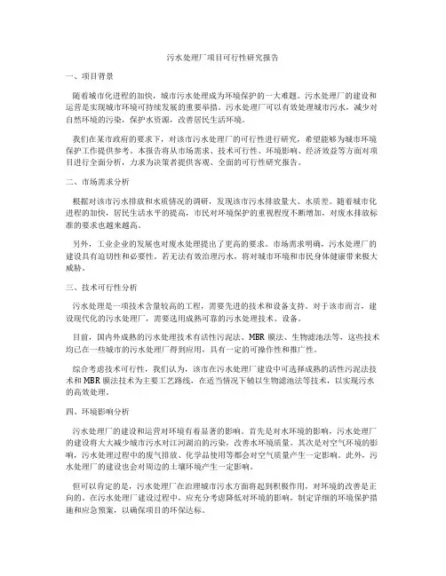 污水处理厂项目可行性研究报告