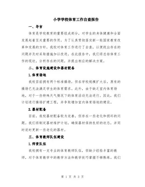 小学学校体育工作自查报告