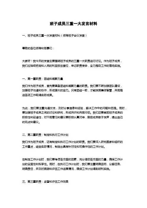 班子成员三重一大发言材料