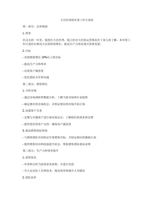 大区经理的年度工作计划表