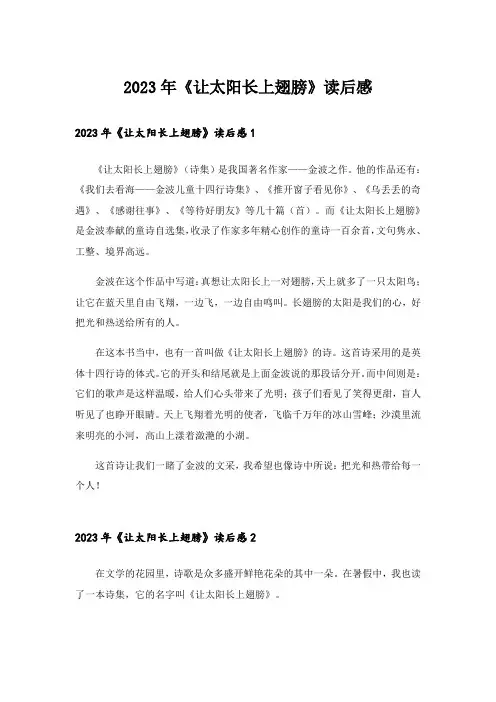 2023年《让太阳长上翅膀》读后感_1