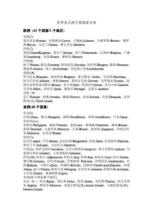世界各大洲主要国家分布
