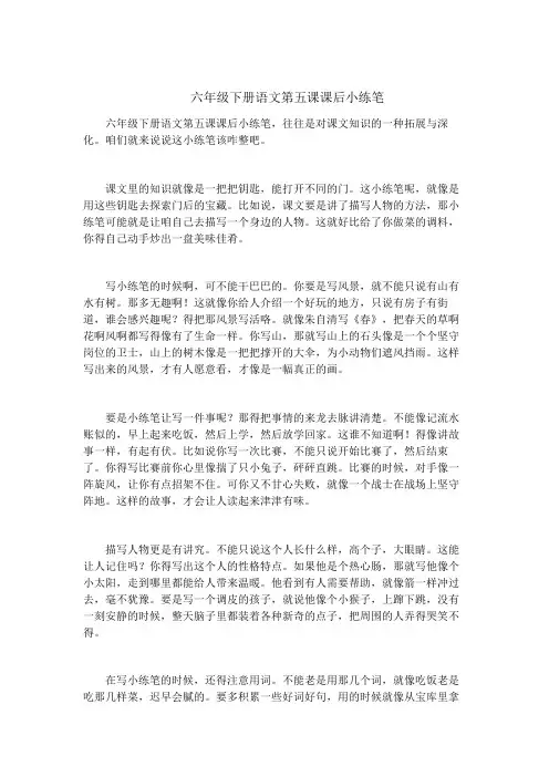 六年级下册语文第五课课后小练笔