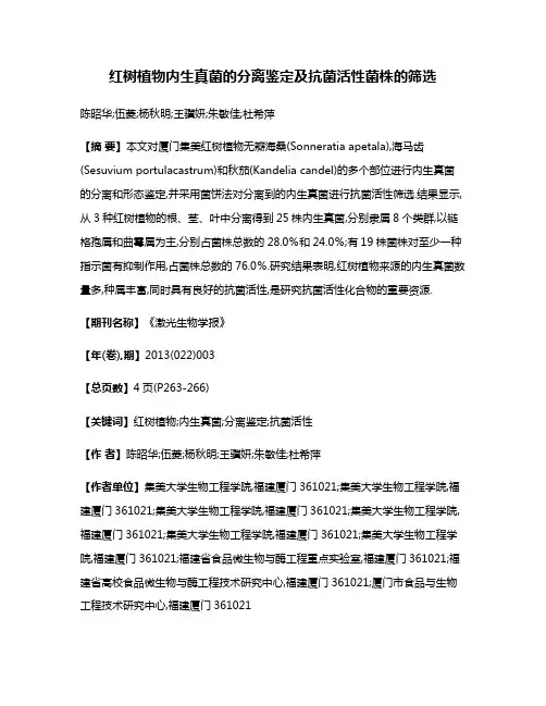 红树植物内生真菌的分离鉴定及抗菌活性菌株的筛选
