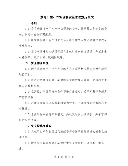 发电厂生产作业现场安全管理规定范文（二篇）