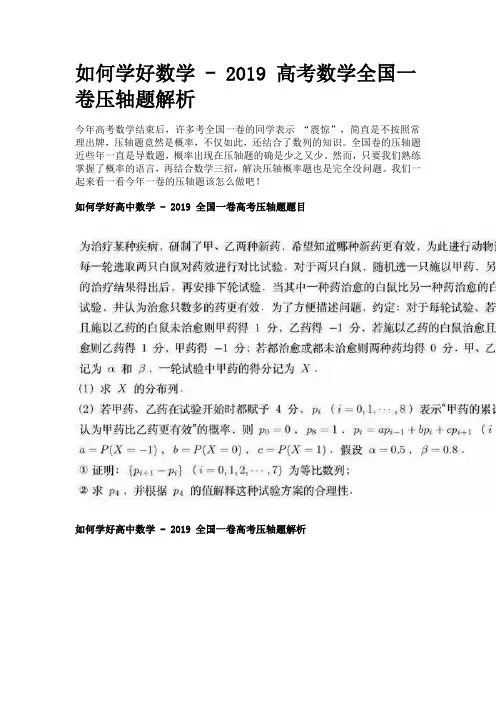 2019 高考数学全国一卷压轴题解析