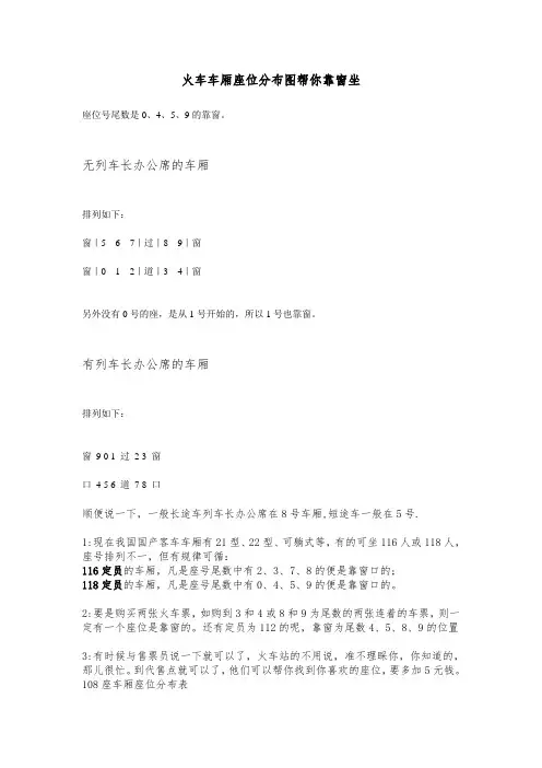火车车厢座位分布图帮你靠窗坐