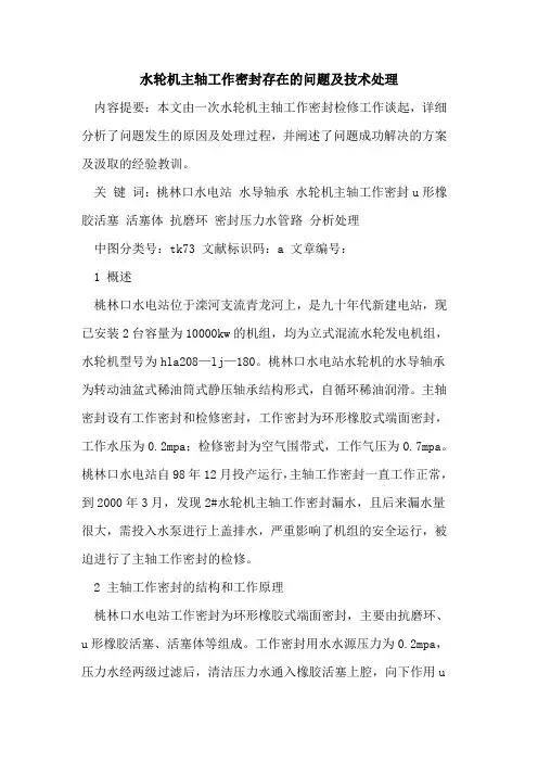 水轮机主轴工作密封存在的问题及技术处理