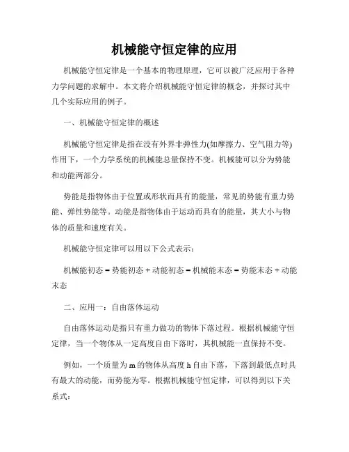 机械能守恒定律的应用