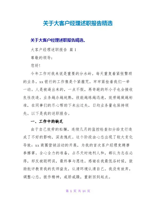 关于大客户经理述职报告