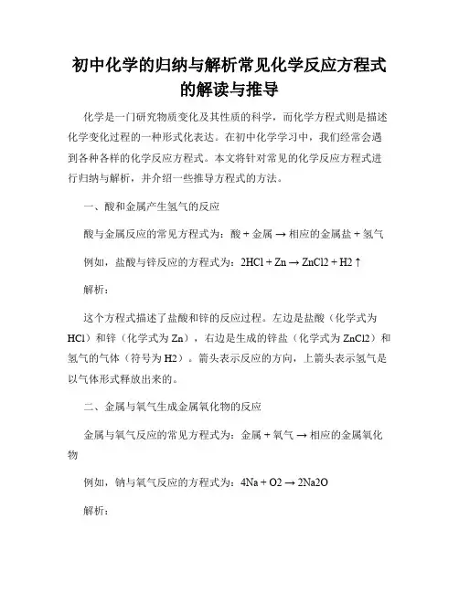 初中化学的归纳与解析常见化学反应方程式的解读与推导
