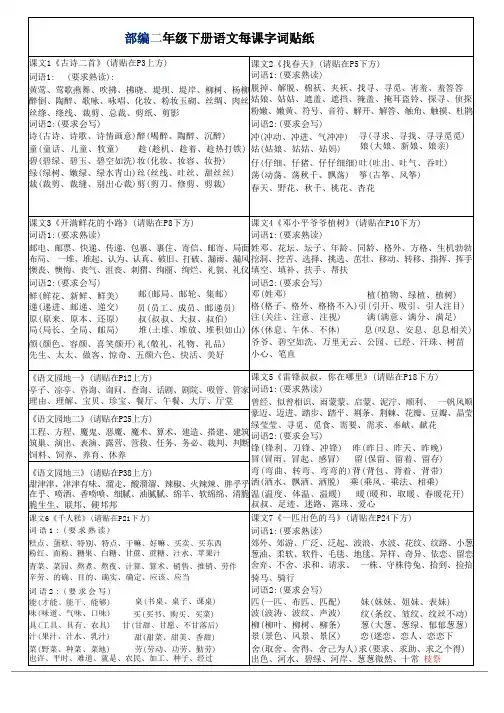 部编二年级下册语文每课字词组词预习贴纸