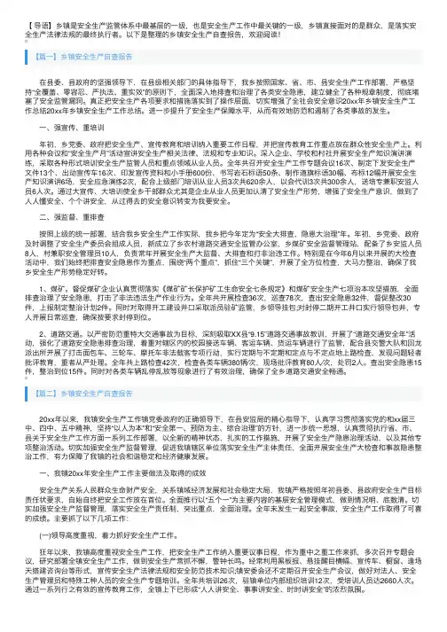 乡镇安全生产自查报告