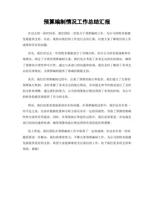 预算编制情况工作总结汇报